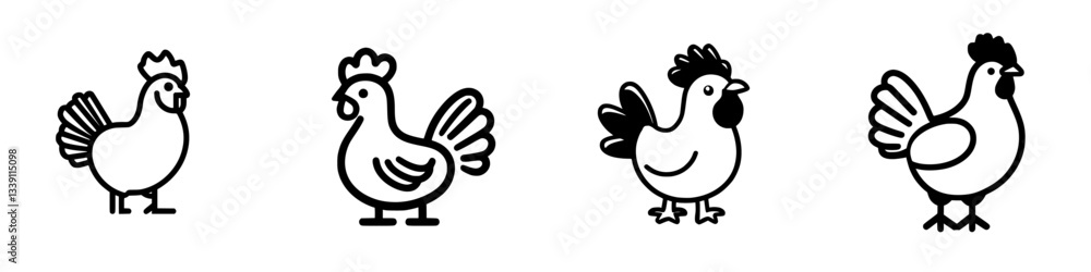 Illustrations of chickens in playful poses showcasing their distinct features and lively character Illustrations of chickens in playful poses showcasing their distinct features and lively character
