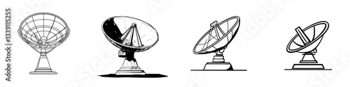 Different types of satellite dishes used for signal transmission and reception in various settings