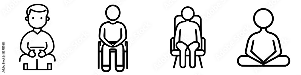 Various seated human figures engaged in different activities illustrating body postures Various seated human figures engaged in different activities illustrating body postures