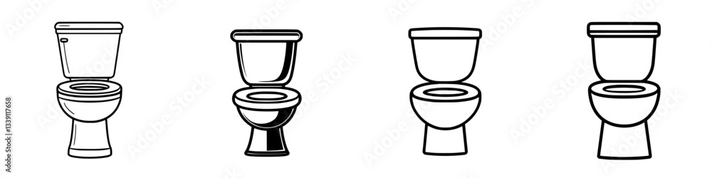 Different styles of toilets displayed in a row showcasing various designs and shapes for bathroom fixtures Different styles of toilets displayed in a row showcasing various designs and shapes for bathroom fixtures