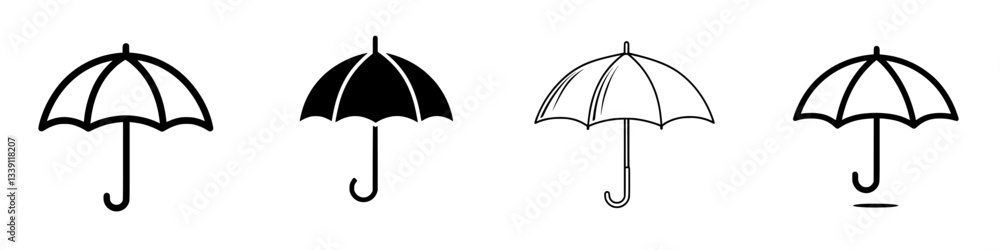 Designs showcasing different styles of umbrellas in a minimalist format highlighting functionality and aesthetics Designs showcasing different styles of umbrellas in a minimalist format highlighting functionality and aesthetics