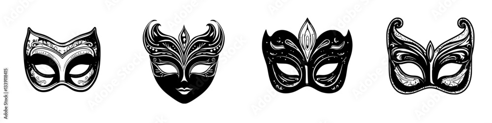 Decorative masks showcase intricate designs in a festive display celebrating cultural traditions and creativity Decorative masks showcase intricate designs in a festive display celebrating cultural traditions and creativity