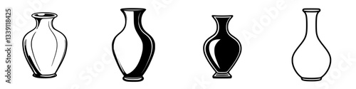 Craftsmanship of four unique vases showcasing different styles and forms in a minimalistic design