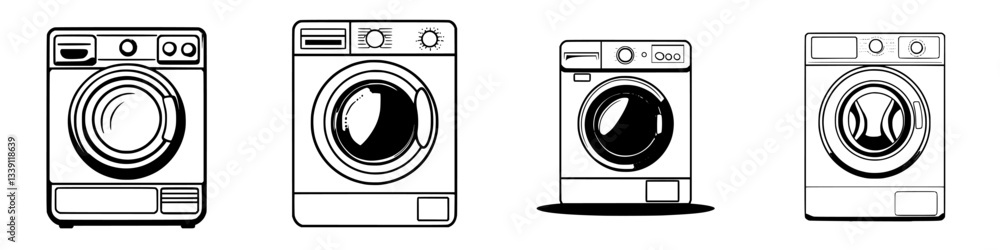 Various designs of washing machines showcasing different features and styles Various designs of washing machines showcasing different features and styles