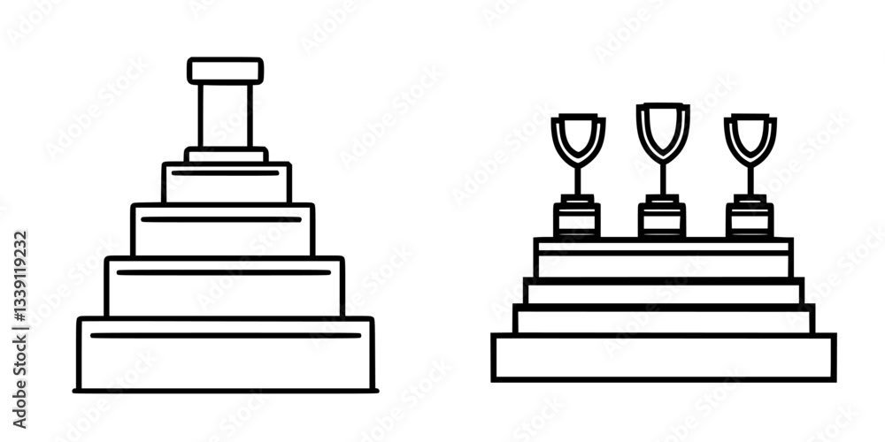 Trophy and podium structure representing achievement at sporting events or competitions Trophy and podium structure representing achievement at sporting events or competitions