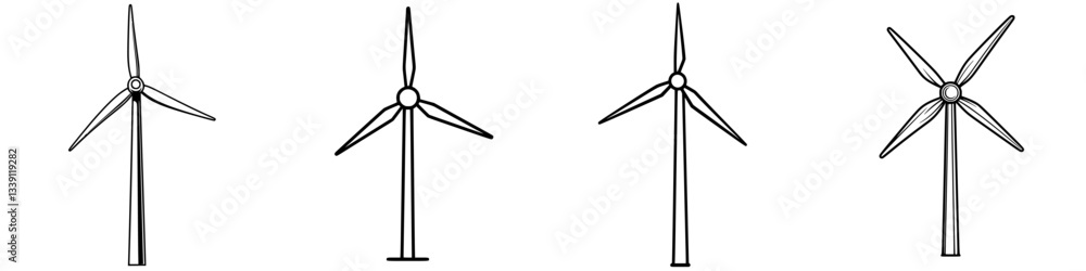 Wind turbines in various designs showcasing renewable energy innovation and sustainability efforts in rural areas Wind turbines in various designs showcasing renewable energy innovation and sustainability efforts in rural areas