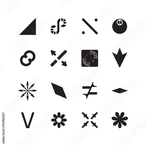 Solid vector icon set, main, turn left, only forward, detour, undo, signpost, hand wheel