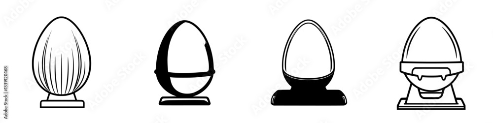 Decorative egg designs displayed on stands in a creative showcase highlighting various shapes and styles Decorative egg designs displayed on stands in a creative showcase highlighting various shapes and styles