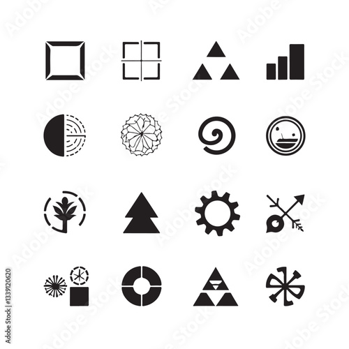 Solid vector icon set, main, turn left, only forward, detour, undo, signpost, hand wheel