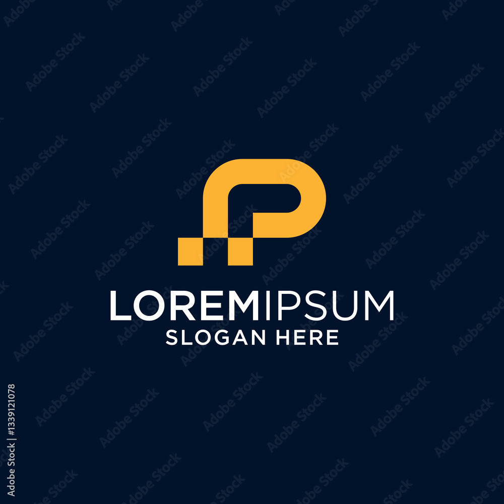 Pixel Art Letter P Logo Design On Dark Blue Background