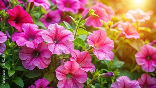Aerial View of Vibrant Pink Petunia Garden - Lush Green Foliage