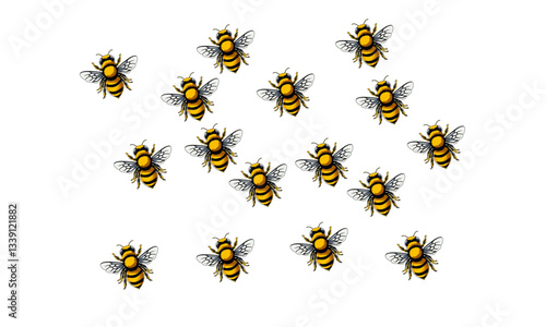 seamless pattern of buzzing bees, ideal for textile prints, wallpapers, eco-friendly branding, packaging, and nature-themed designs. Perfect for honey-related products and environmental awareness