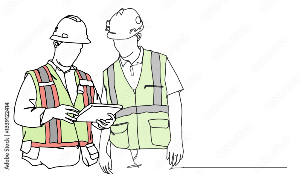 Line Art Drawing of a Construction Architect Working at a Site Line Art Drawing of a Construction Architect Working at a Site