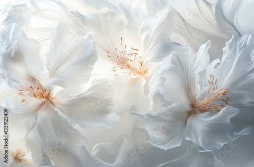 Delicate White Flowers Softly Lit Against a White Background