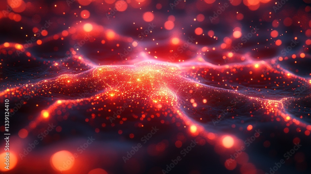 Fototapeta premium Abstract red glowing particles wave background.