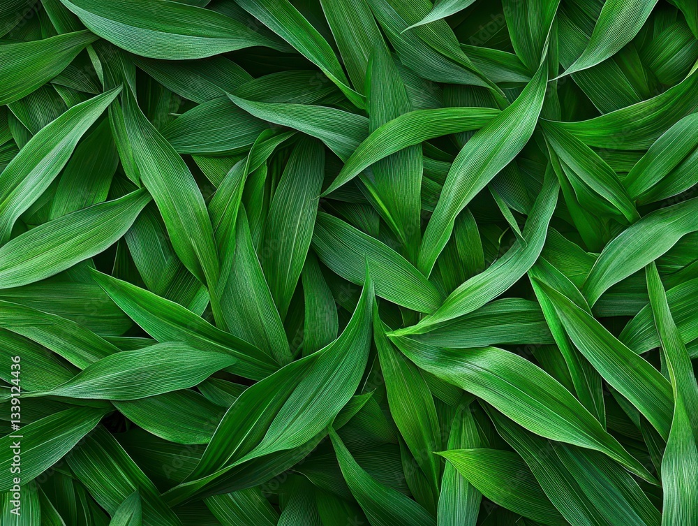 Fototapeta premium Lush Green Foliage Background Texture Overlapping Leaves Pattern