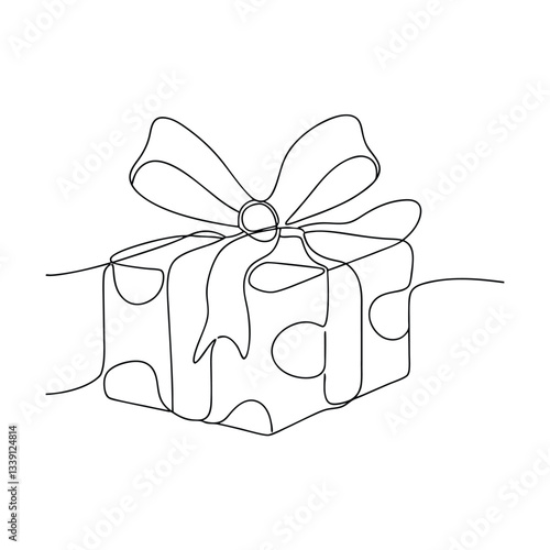 Single Line Drawing of a Gift Box with Bow