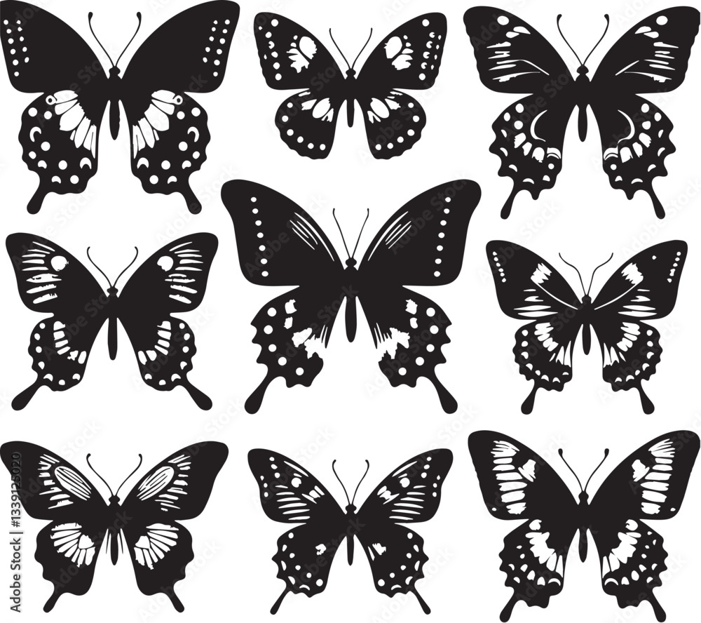 Black Butterfly Silhouette Vector, High Quality Illustration on White Background Black Butterfly Silhouette Vector, High Quality Illustration on White Background