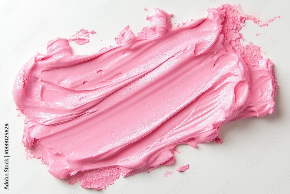 Pink Shimmering Cream Texture Swatch on White Background Pink Shimmering Cream Texture Swatch on White Background