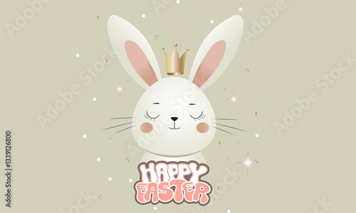 easter bunny with easter eggs rabbit with crown, cartoon