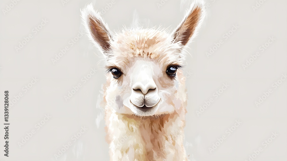 Fototapeta premium An Adorable White Alpaca Portrait Smiling Gently