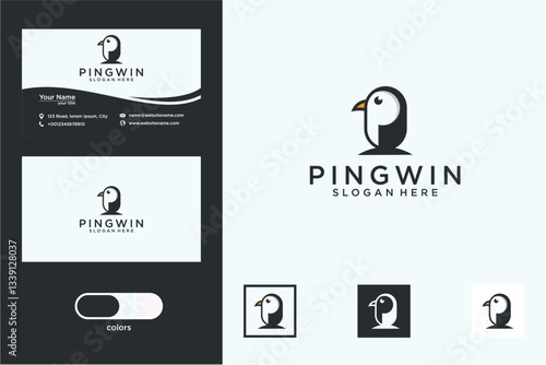 Pixel Art Penguin Logo Design Business Card Template