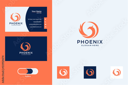 Pixel Art Phoenix Logo Design with Business Card Template