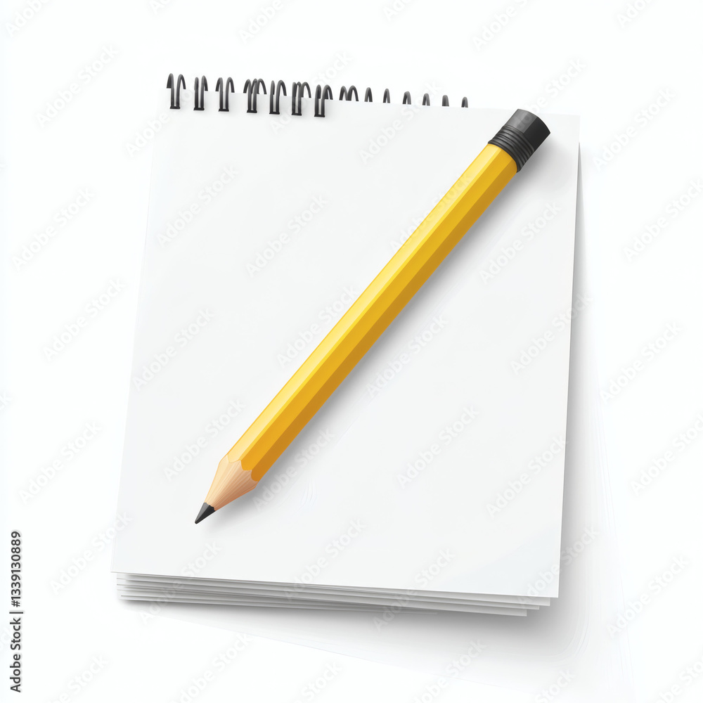 Yellow pencil resting on blank notepad Yellow pencil resting on blank notepad