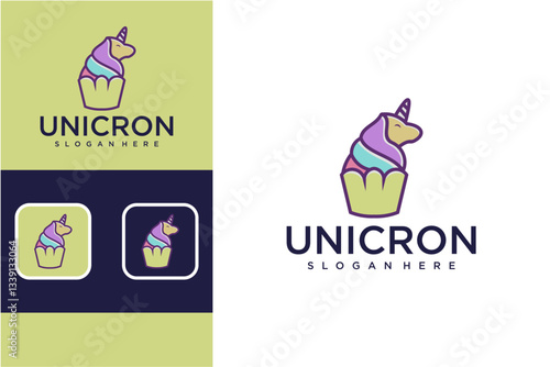 Pixel Art Unicorn Cupcake Logo Design