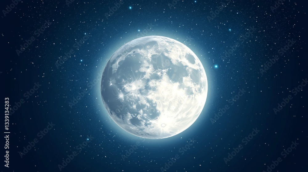 Fototapeta premium Enchanting full moon against a starry night sky for celestial and cosmic design