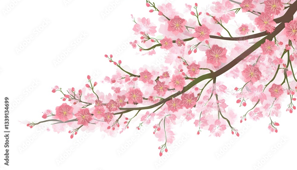 Gentle sakura blossom branch isolated on white background with copy space Gentle sakura blossom branch isolated on white background with copy space