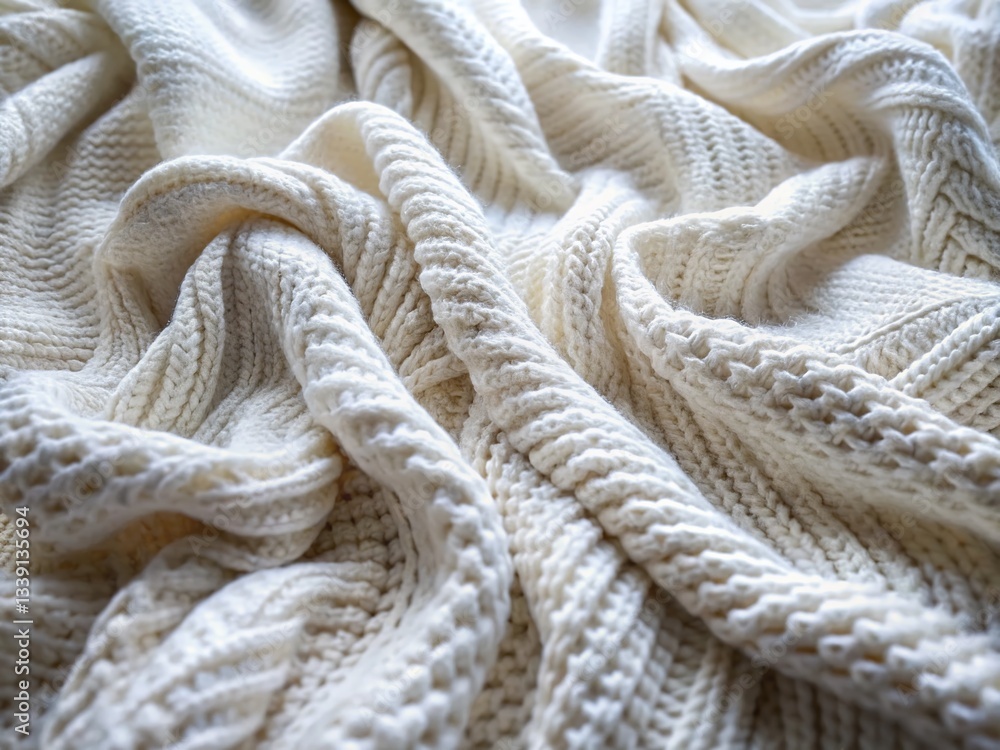 Aerial Close-Up: Soft White Knit Blanket on White Background - Drone Photography Aerial Close-Up: Soft White Knit Blanket on White Background - Drone Photography