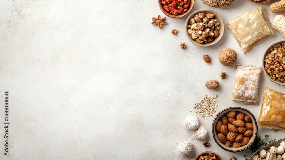Delicious Middle Eastern Sweets and Nuts Baklava, Nuts, and Cookies Delicious Middle Eastern Sweets and Nuts Baklava, Nuts, and Cookies