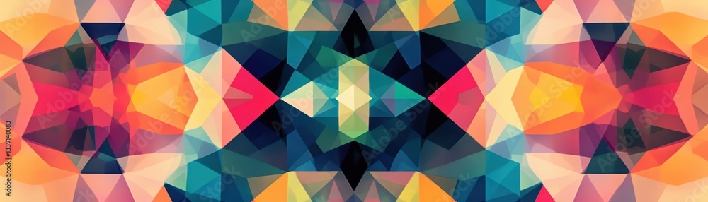 Obraz premium Geometric kaleidoscope pattern with highenergy colorful retro contrasts
