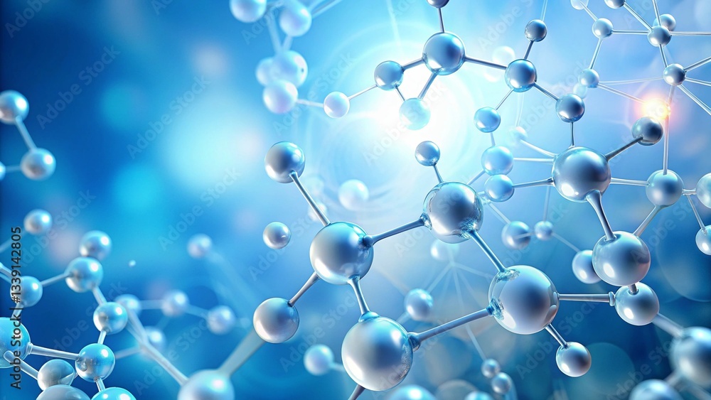 Abstract representation of atoms and molecules in chemistry, medical and healthcare molecular visualization with bright highlights Abstract representation of atoms and molecules in chemistry, medical and healthcare molecular visualization with bright highlights