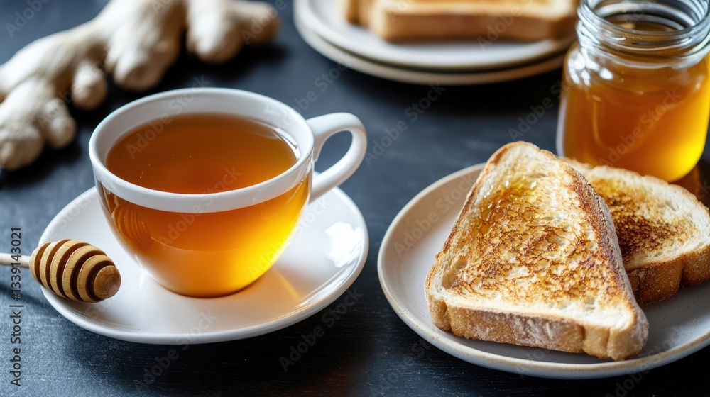 Delightful Sandwich on Plate Accompanied by Warm Cup of Tea for Relaxation Delightful Sandwich on Plate Accompanied by Warm Cup of Tea for Relaxation