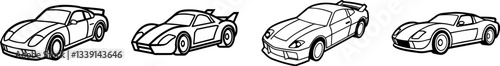 A Set of racing car lineart vector illustration