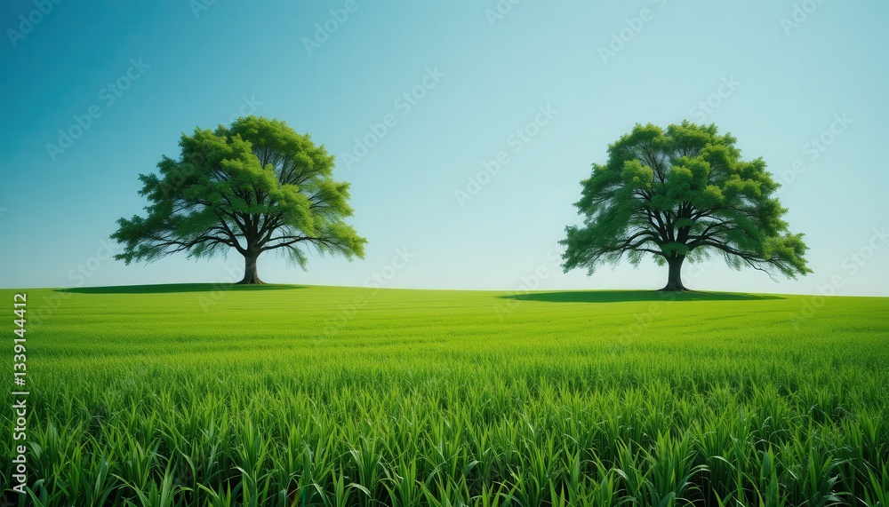 Obraz premium Lush green trees serene landscape nature scene open field panoramic view tranquility