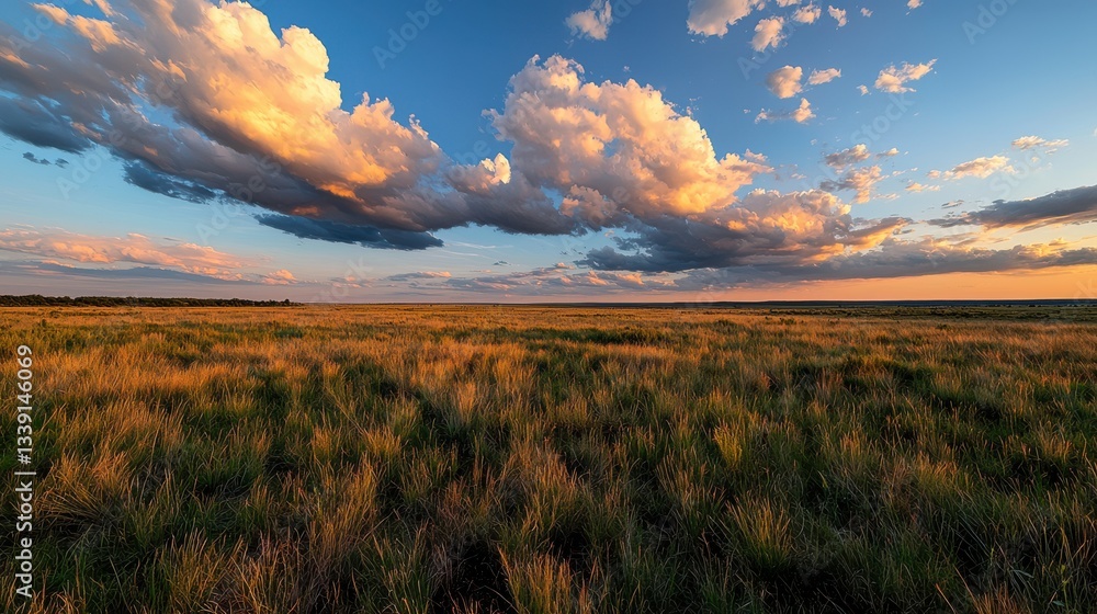 Obraz premium Vibrant Green Field of Grass Under Bright Blue Sky Evoking Tranquility