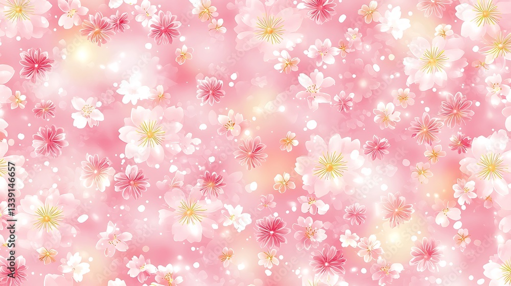 Beautiful Cherry Blossom Pattern with Soft Pink Background and Gentle Floral Accents for Decoration Beautiful Cherry Blossom Pattern with Soft Pink Background and Gentle Floral Accents for Decoration