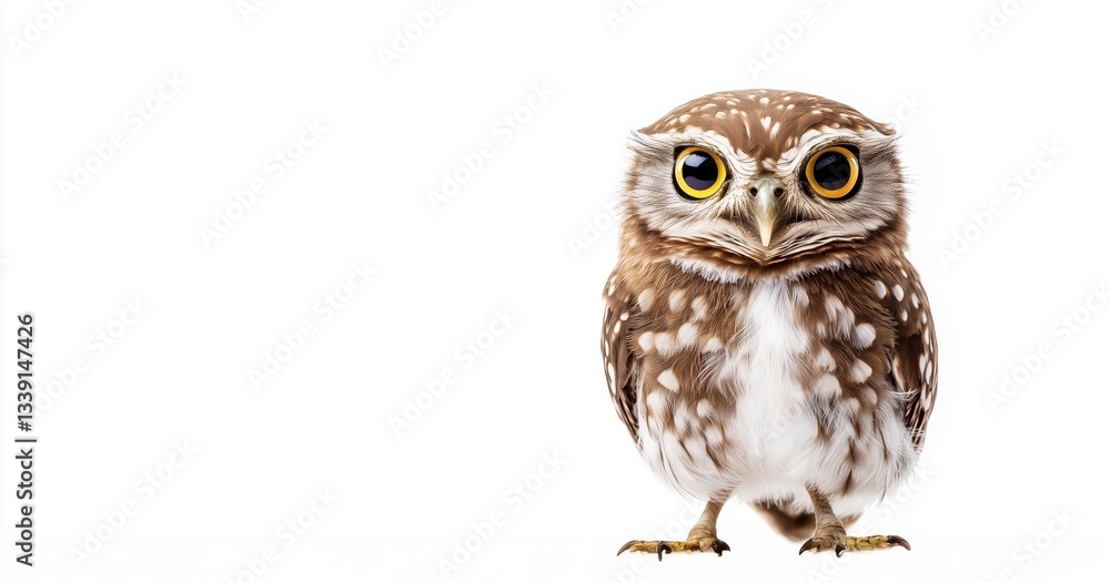 Naklejka premium A close-up of a New Caledonian owlet-nightjar (Aegotheles savesi), a rare nocturnal bird with large yellow eyes and intricate plumage.