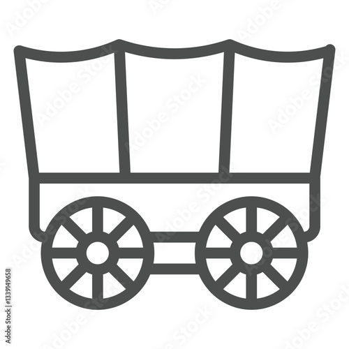 Horse wagon line icon, west desert transport concept. Vector graphics. Caravan wheels trolley sign on white background, outline style icon for mobile or web design.