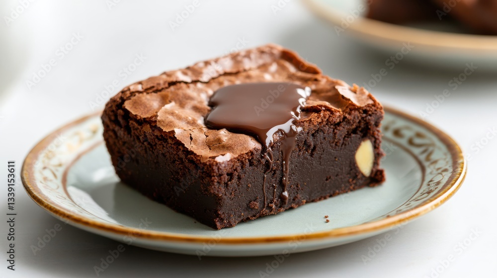 Delicious Slice of Rich Chocolate Cake Decorated on Elegant Plate Delicious Slice of Rich Chocolate Cake Decorated on Elegant Plate