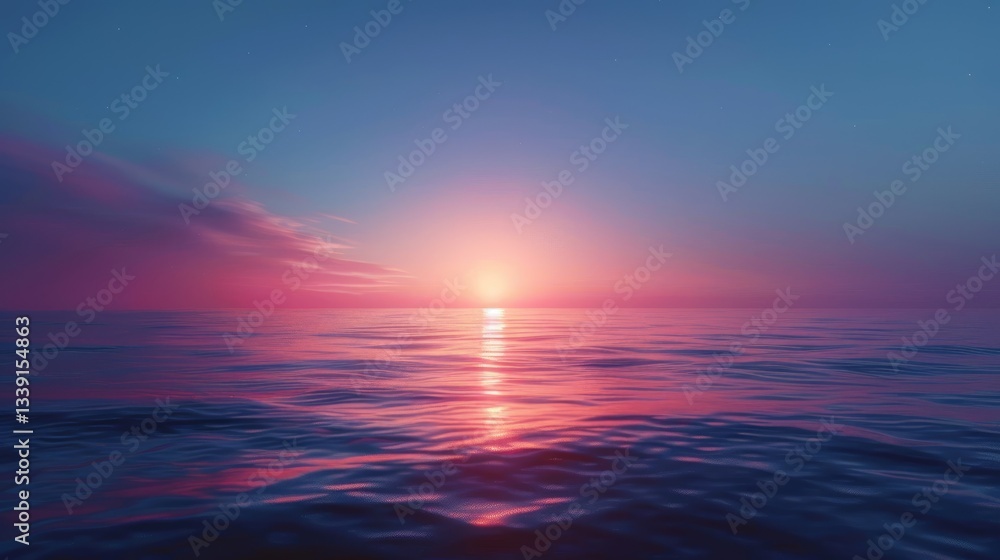 Naklejka premium Pink Sunset Ocean Horizon Calmness.