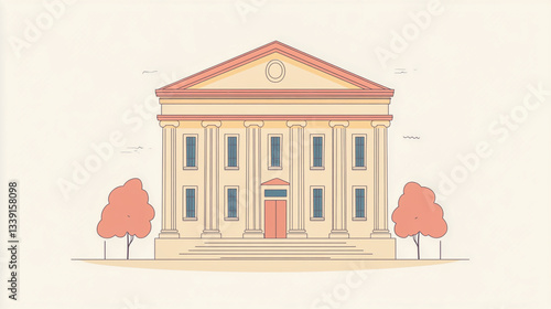 Hand-drawn, cute, and simple cartoon illustration of a courthouse