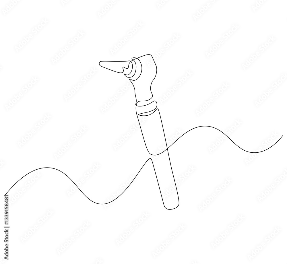 Otoscope continuous line. Continuous one line drawing of otoscope tool. Medical equipment concept. single line drawing Otoscope continuous line. Continuous one line drawing of otoscope tool. Medical equipment concept. single line drawing