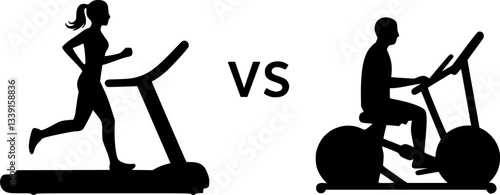 Young woman or girl running on treadmill silhouette. Home workout logo concept. Sport woman exercises on gym fitness machine vector. Treadmill icon in black style isolated on white background