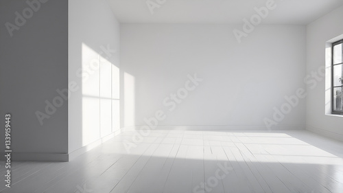 Wallpaper Mural modern simple empty room with white walls and shadows on the wall and floor Torontodigital.ca