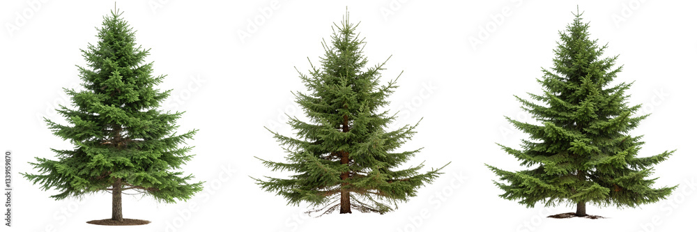Fototapeta premium Set of The image presents a realistic fir tree in a serene natural setting isolated on a transparent background