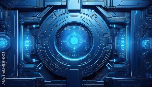 A close up showcases a stunning design with glowing blue elements in a modern industrial style.